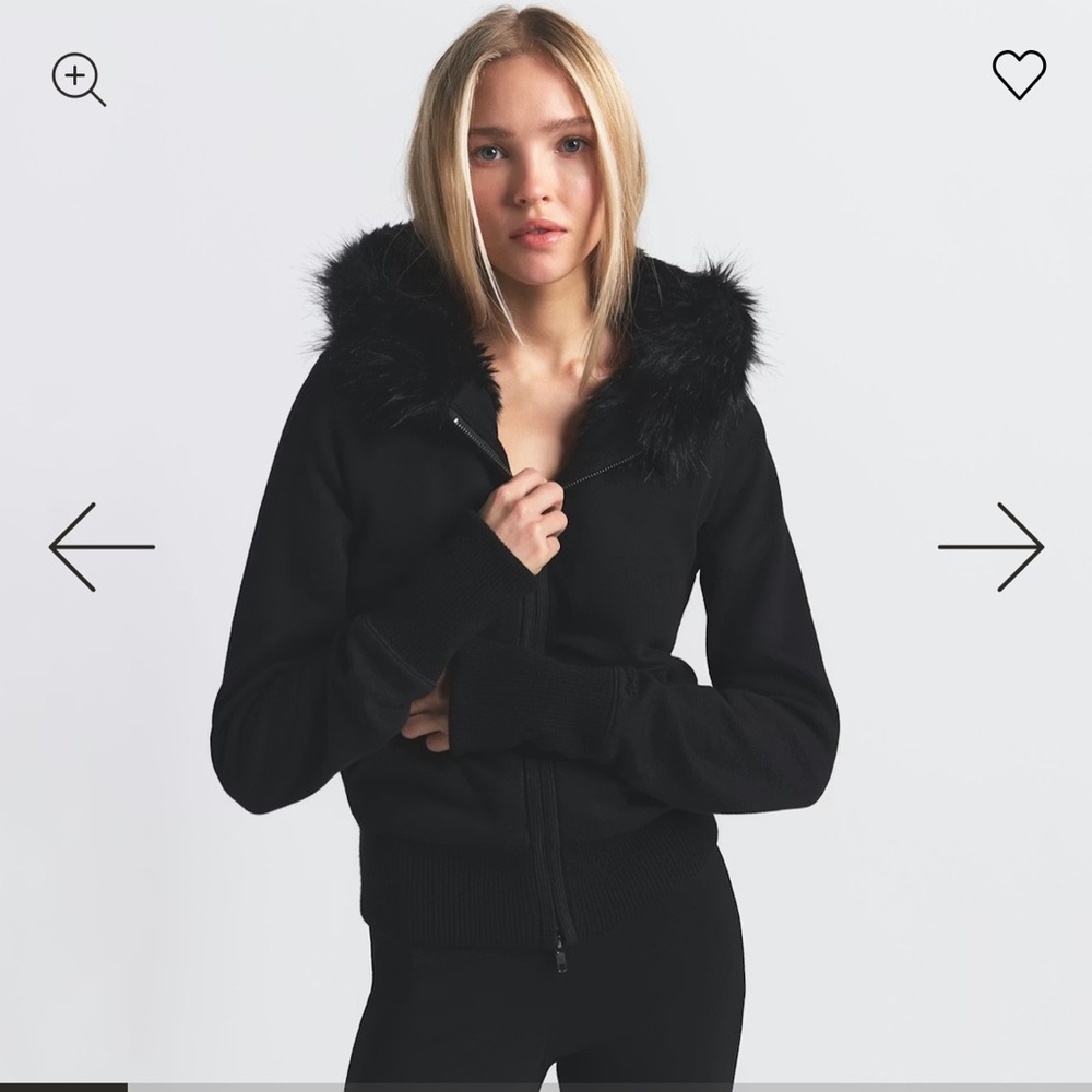 SKIMS Cotton Fleece Faux Fur Lined Zip Up Hoodie Size Large